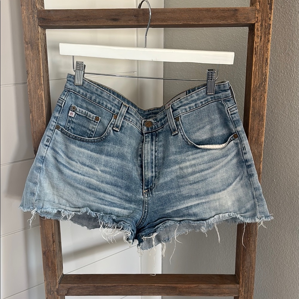 AG Adriano Goldschmied Light Blue Distressed Jean Shorts